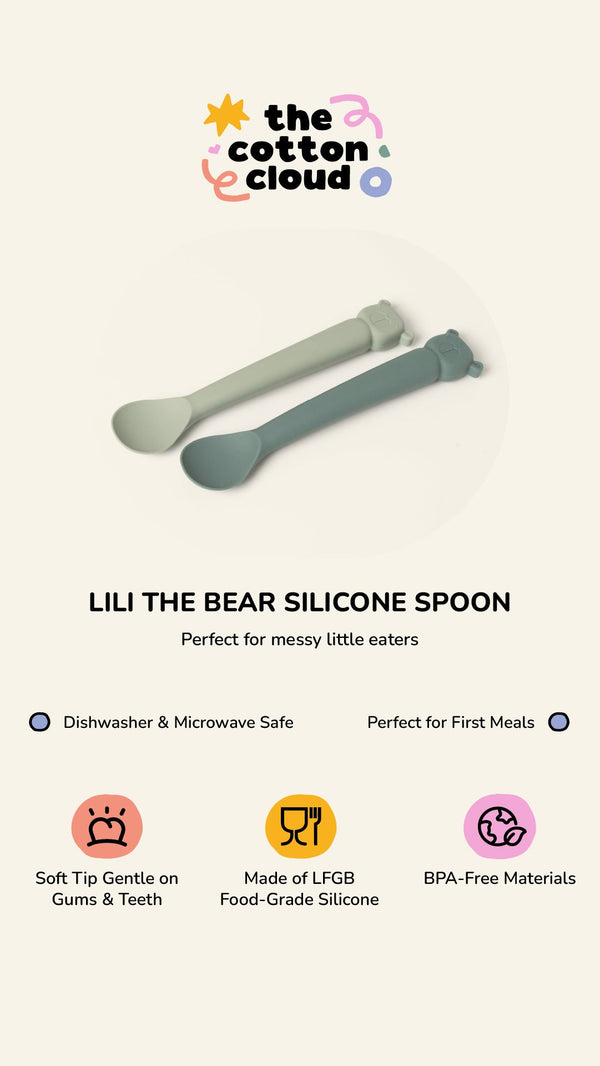 Kinderlöffel Set Lili the Bear aus Silikon Indigo/Sky