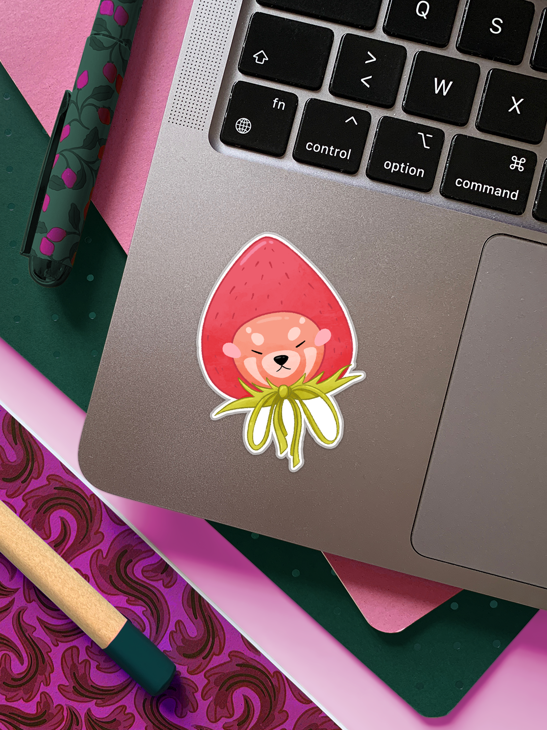 Pam the Red Panda, Strawberry Hat | Sticker