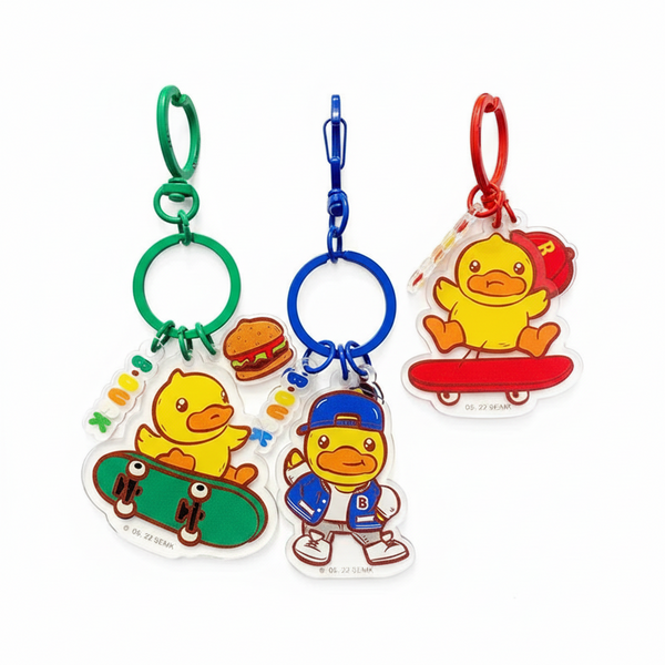 Sleutelhanger met eendje en skateboard