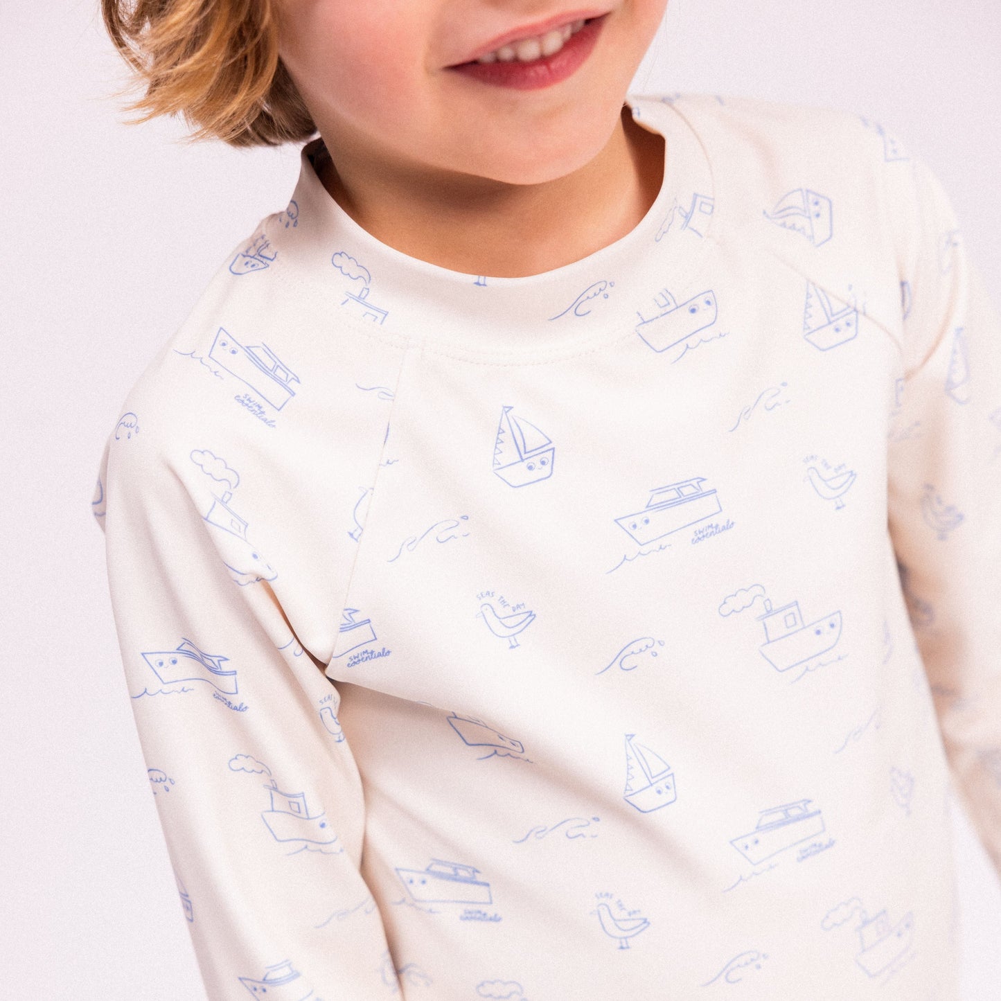 UV Swimming T-Shirt Long Sleeves - Beige/Blue - Seas The Day