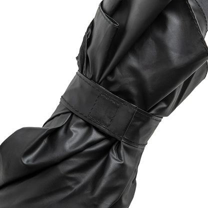The Spookula is a stylish black umbrella with a Velcro strap, perfect for any weather.