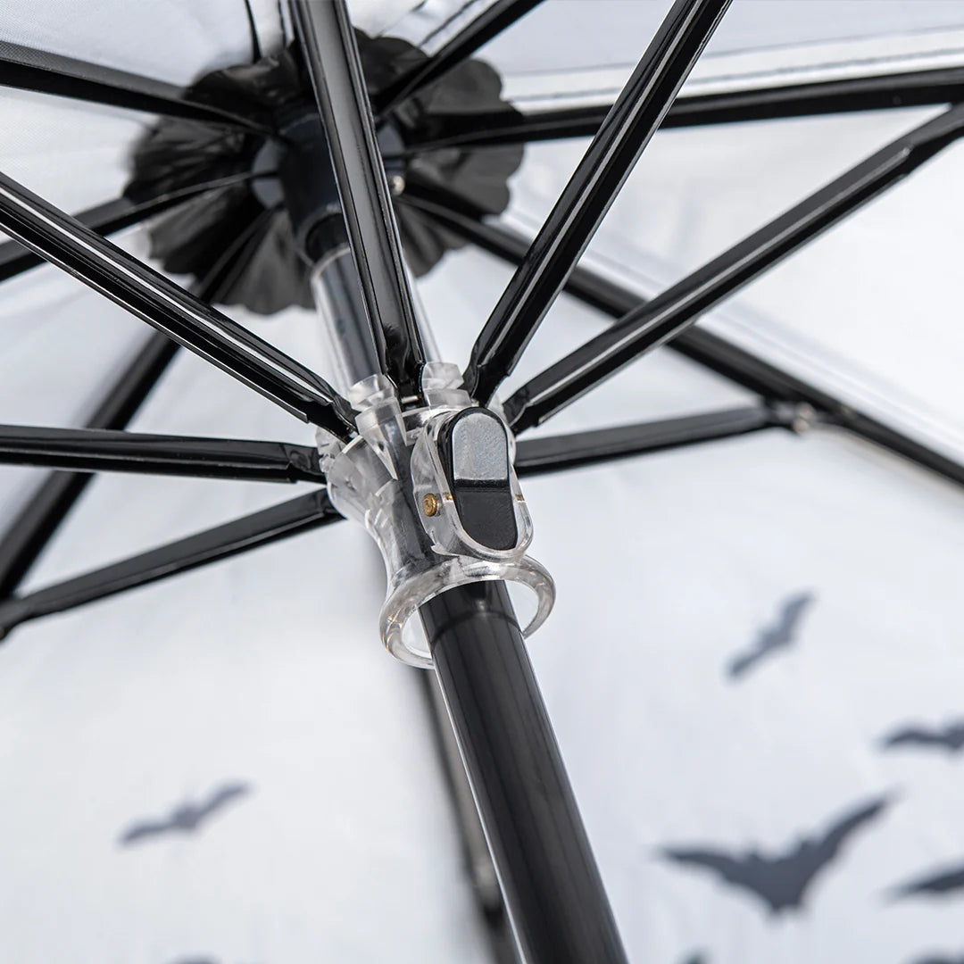 Close-up of the Spookulas black frame with bat silhouettes on the fabric.