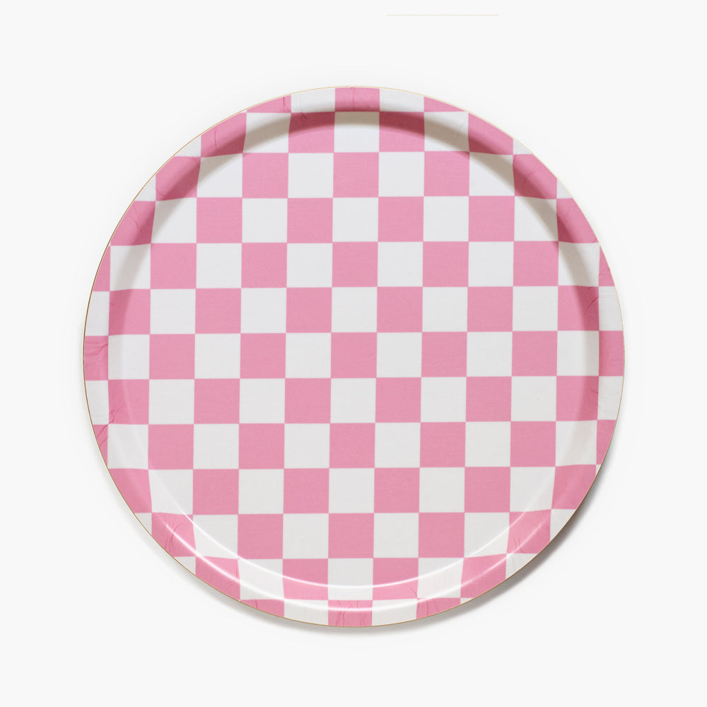 Rasberry / Cream CHECKER Round Serving Tray - 31 cm