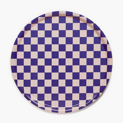 Indigo / Almond CHECKER Round Serving Tray - 38 cm