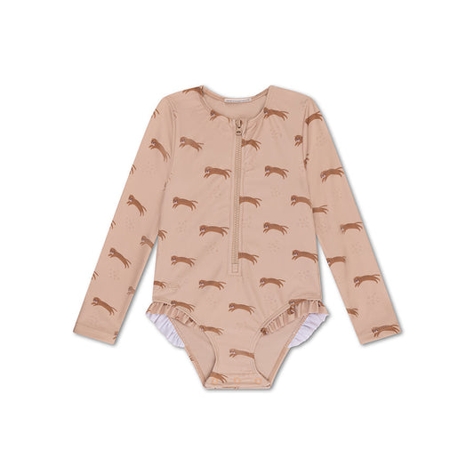 UV Swimsuit Girls With Sleeves - Brown - Roamer