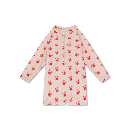 UV Swimsuit Boys- Beige/Red - Crabby