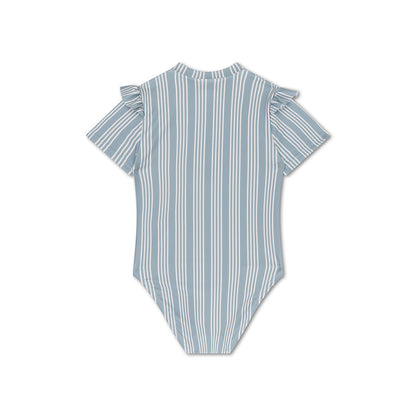 Swimsuit Girls With Short Sleeves - Green/White - Resort Stripe