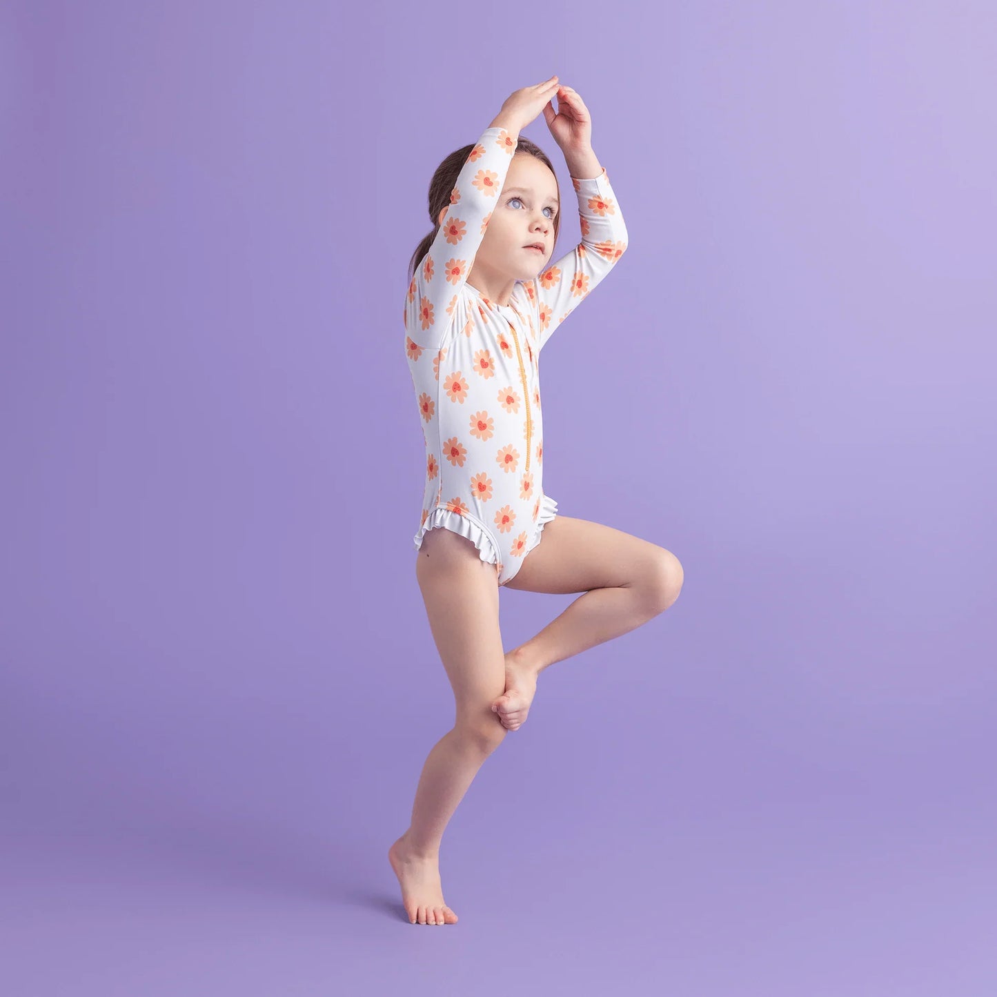 UV Swimsuit Girls With Sleeves - Multicolor - Floral Love