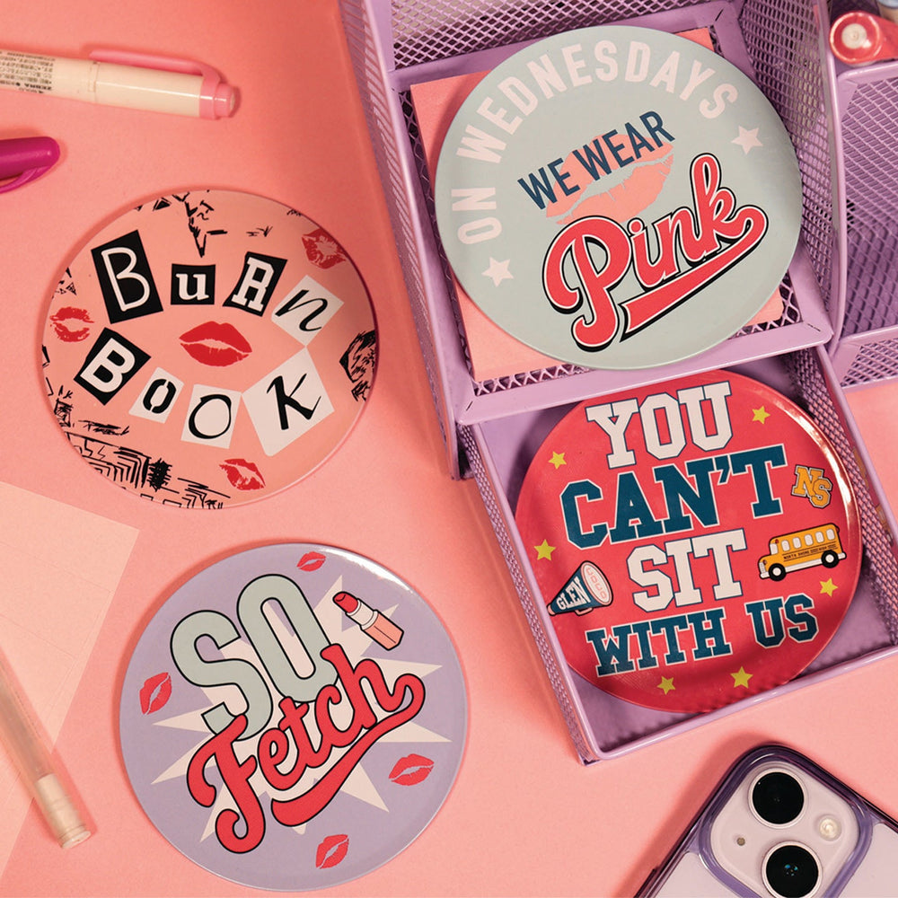 Set of 4 Mean Girls printed metal coasters