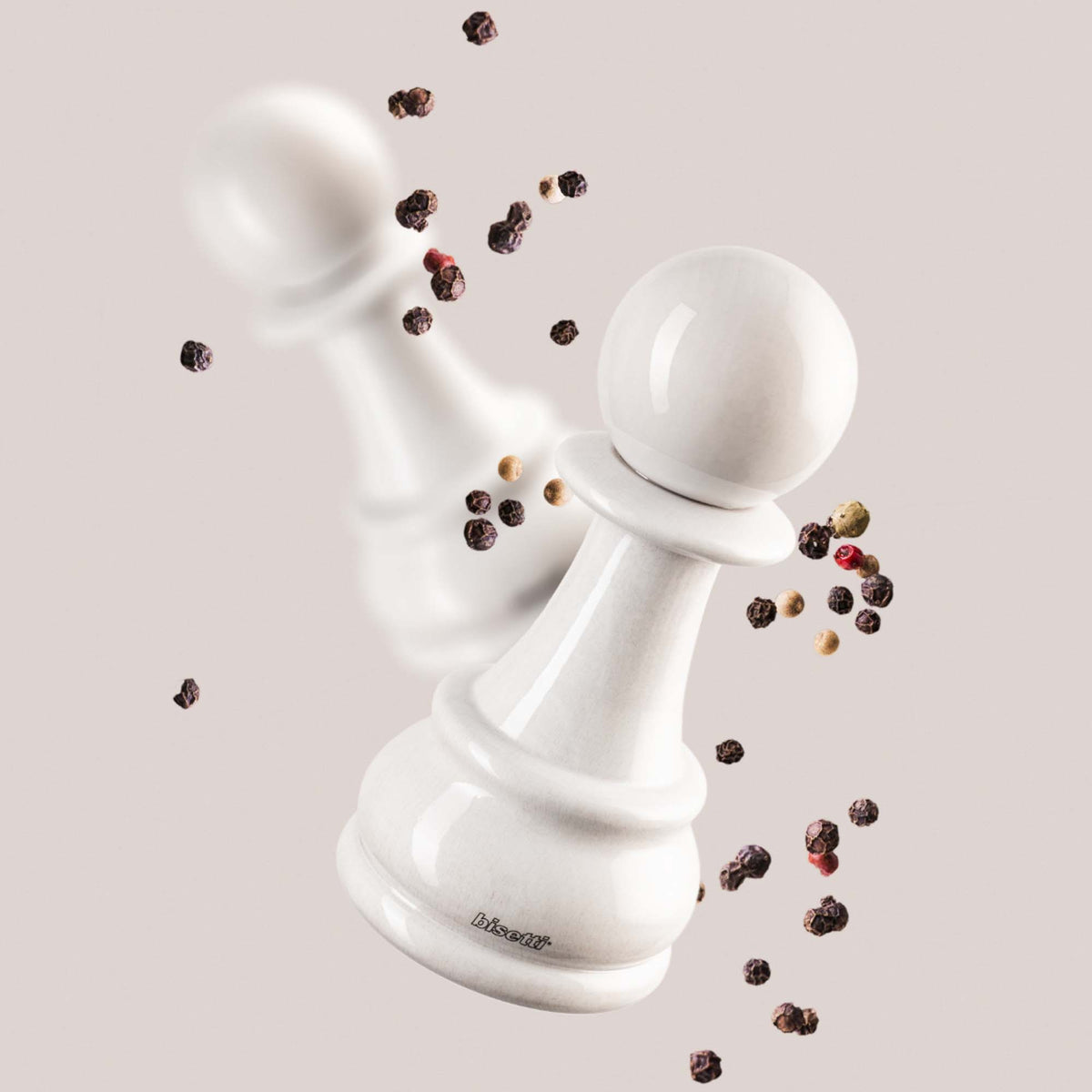 Moulin à Épices «Chess» Pion en Hêtre Laqué Blanc Brillant
