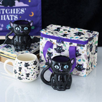 Tasse ronde en céramique avec motifs de chats noirs mignons et mystérieux