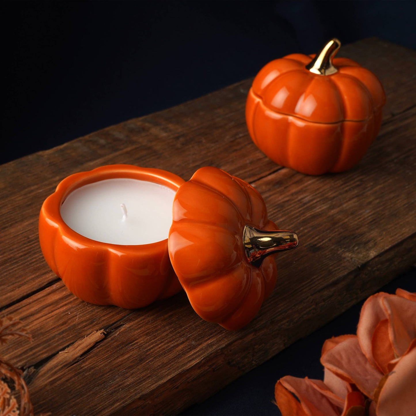 Hug Season Orange Pumpkin Ceramic Candle Holder