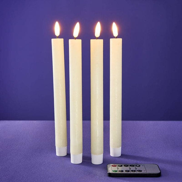 S/4 Bougie LED en bâton, Crème, H.24,5 cm avec télécommande