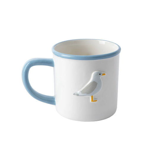 "Seagull" stoneware mug for coastal living in a gift box