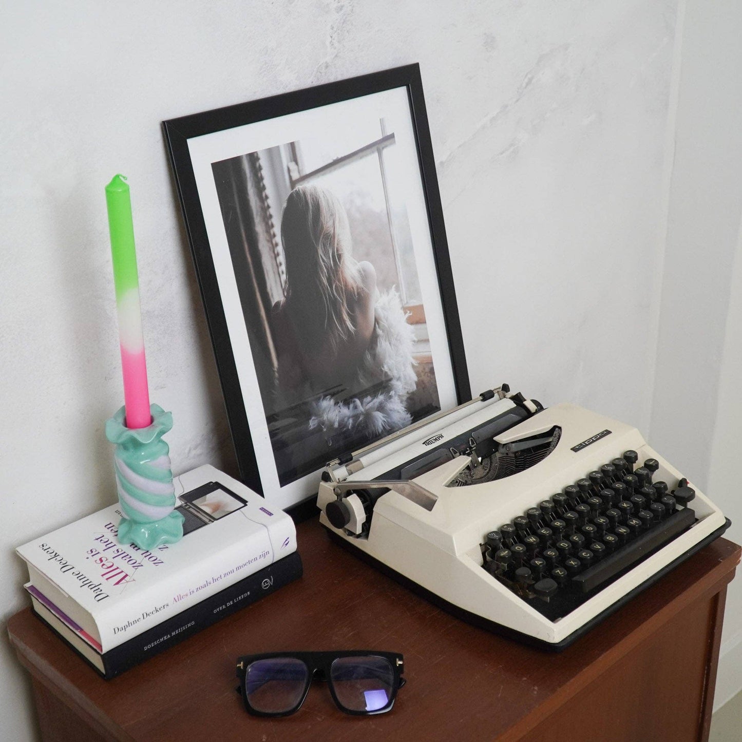 Bougeoir - Bonbon Toffee - Céramique - Menthe/Lilas - 7,5x7,5x13 cm