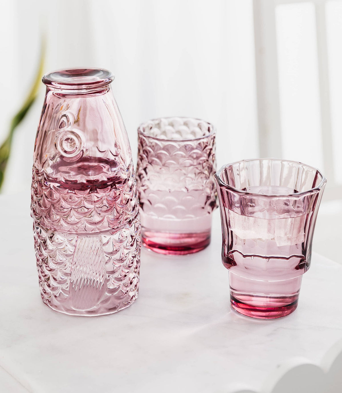 Stapelbare drinkglazen in de vorm van een vis - Set van 4 roze