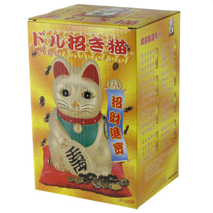Maneki-neko gelukskat, golvende kat, 18 cm, wit