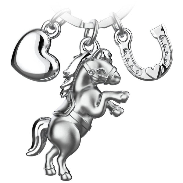Sleutelhanger met paard, hartje en hoefijzer "Pony"
