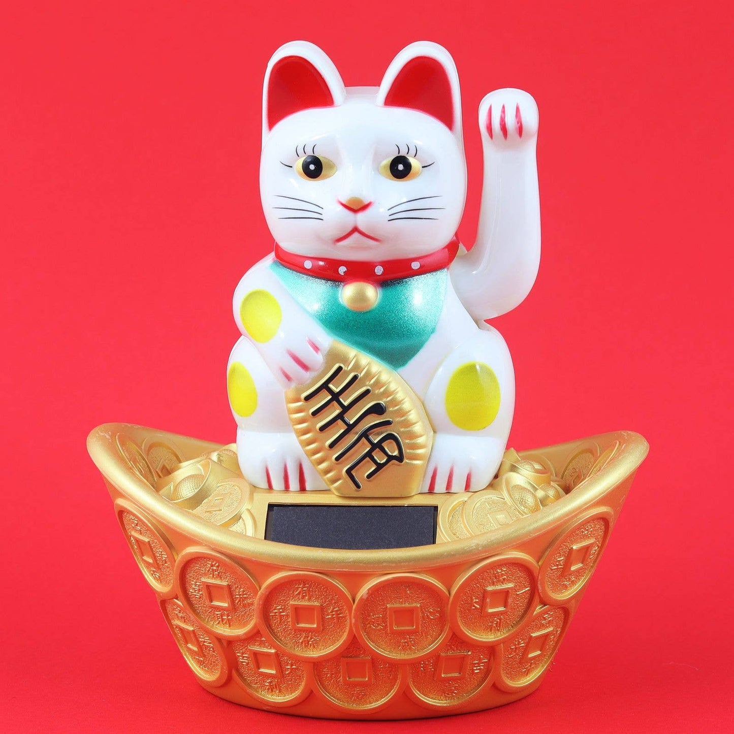 Chat chanceux solaire blanc 14cm