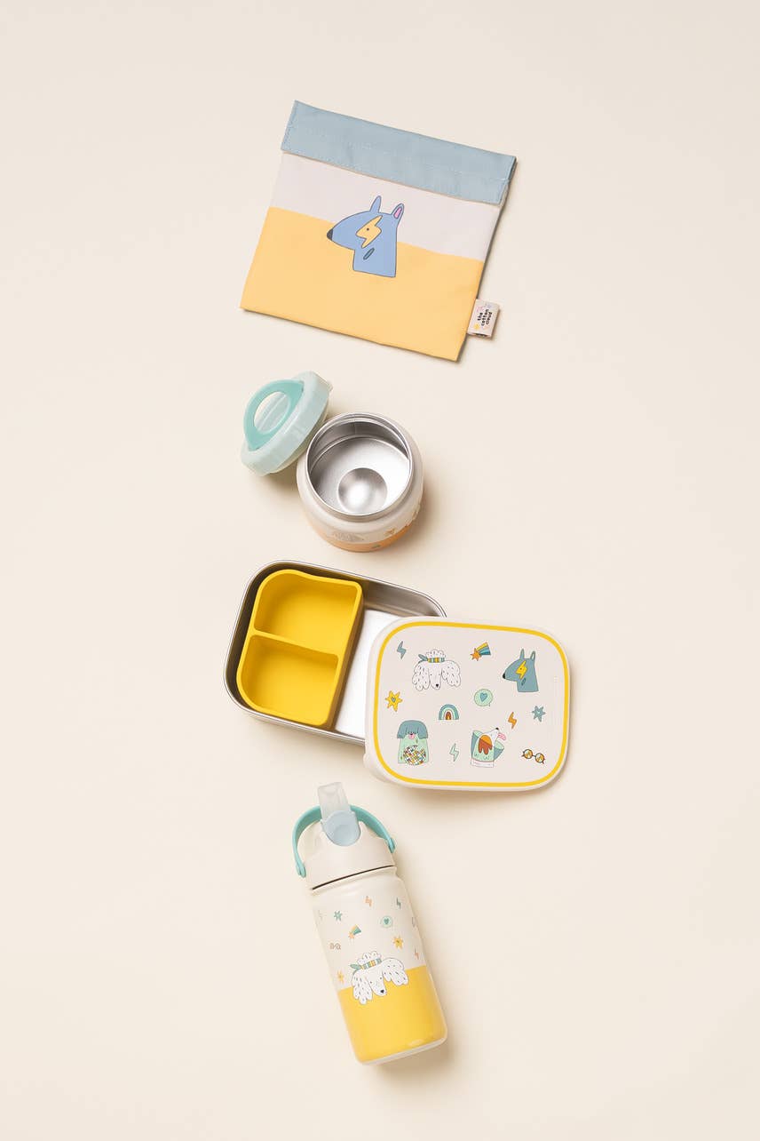 Geïsoleerde waterfles van roestvrij staal voor kinderen met een leuk hondenontwerp.