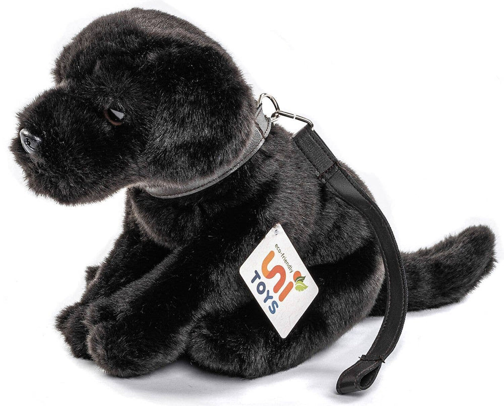 Peluche Chiot Labrador (Noir) - Avec Laisse - 23 cm (Hauteur)