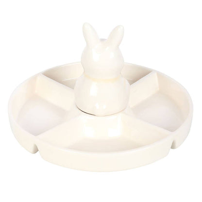 Snack serving dish with dip compartment and Easter bunny design