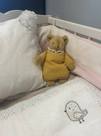 Ours Nid d'Ange Doudou avec Hochet - Coton Bio Curry