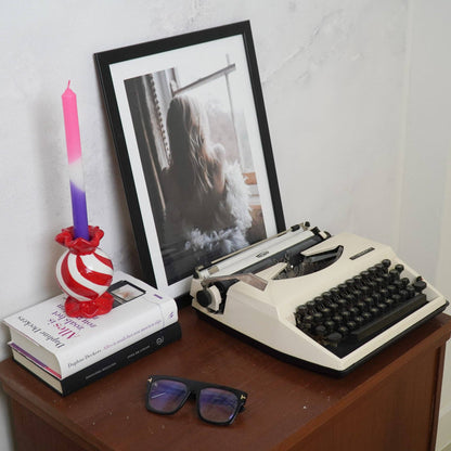 Bougeoir - Bonbon Toffee - Rouge/Blanc - 8,5x8,5x13 cm