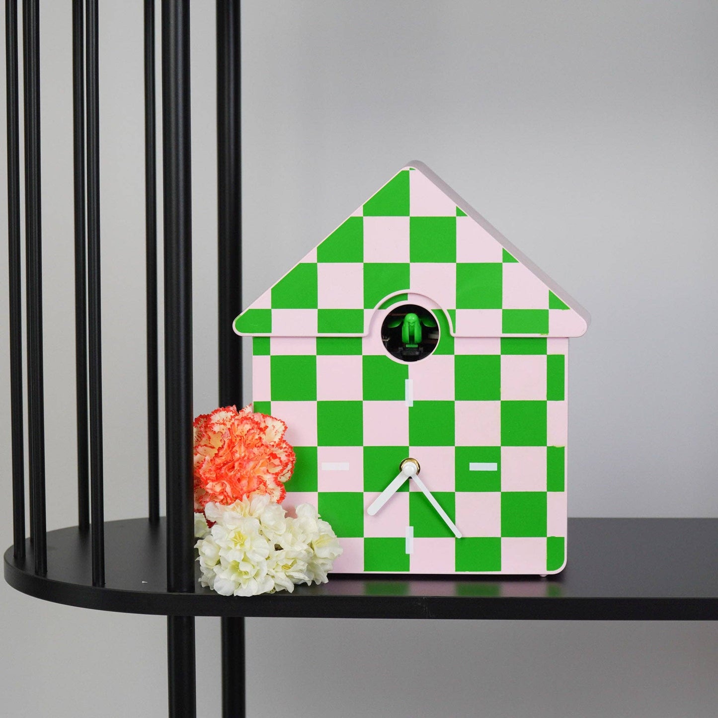 Klok - Koekoekswandklok - Patroon - Groen/Roze - 24x27x9cm