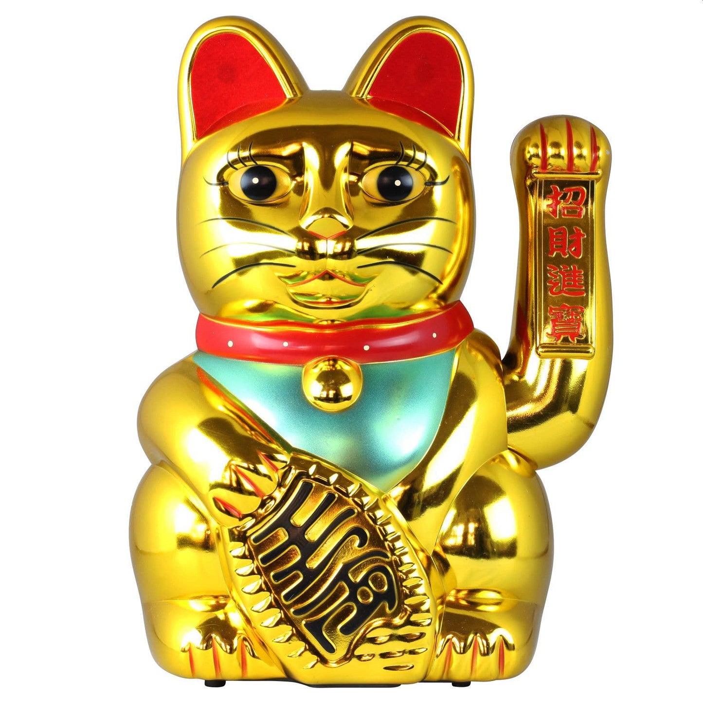 Maneki-neko gelukskat, golvende kat, 40 cm, goud