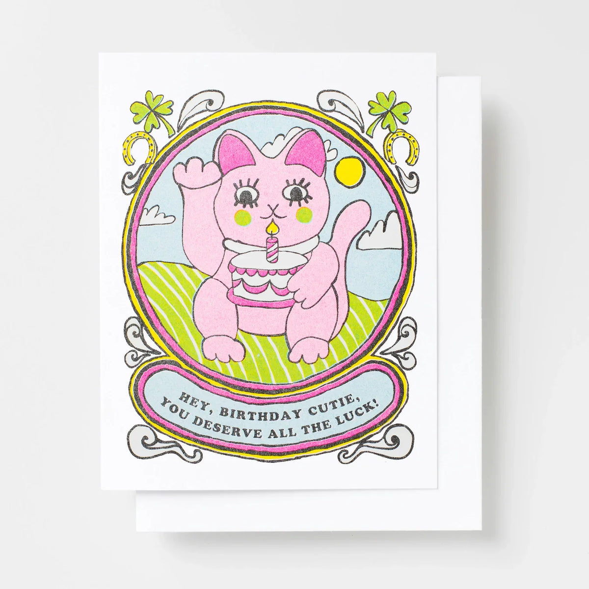 Lucky Cat Birthday Card with Pin