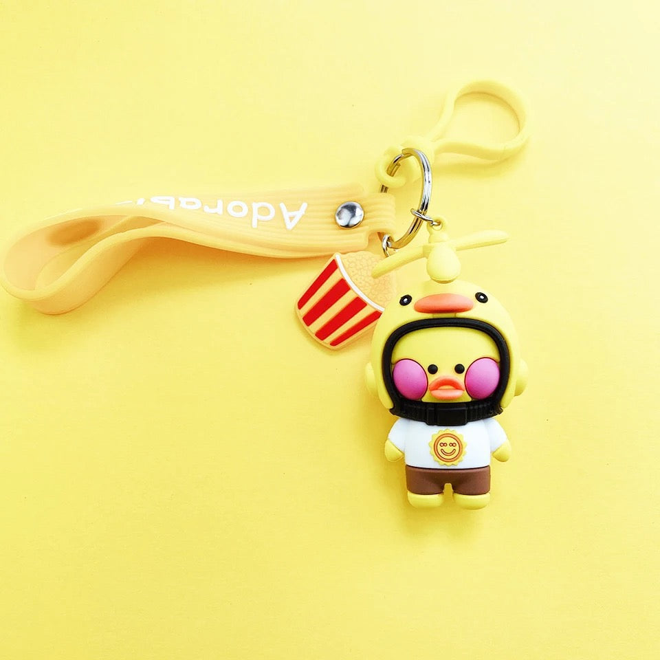 Porte clés Canard Kawaii avec Casque de moto
