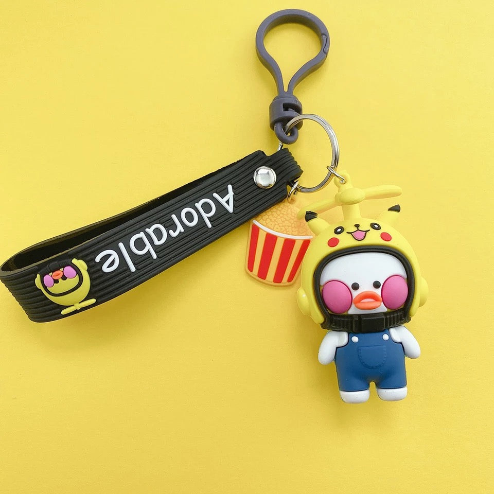 Porte-clés Canard Kawaii avec Casque de moto