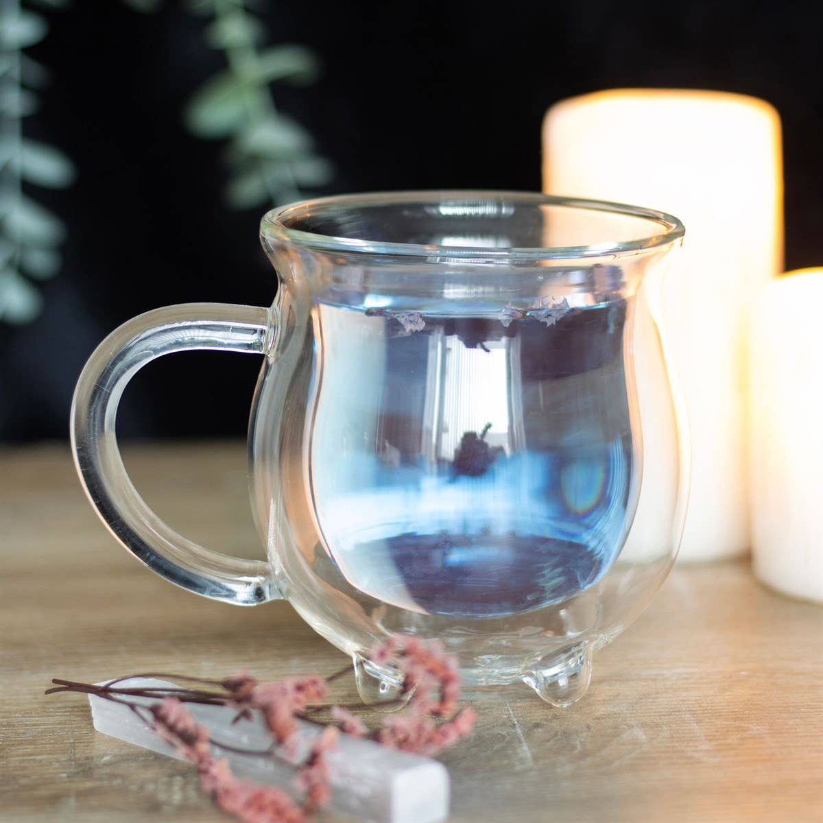 Mug chaudron en verre double paroi transparent