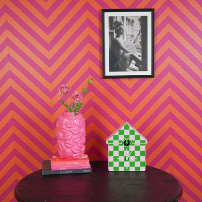 Klok - Koekoekswandklok - Patroon - Groen/Roze - 24x27x9cm