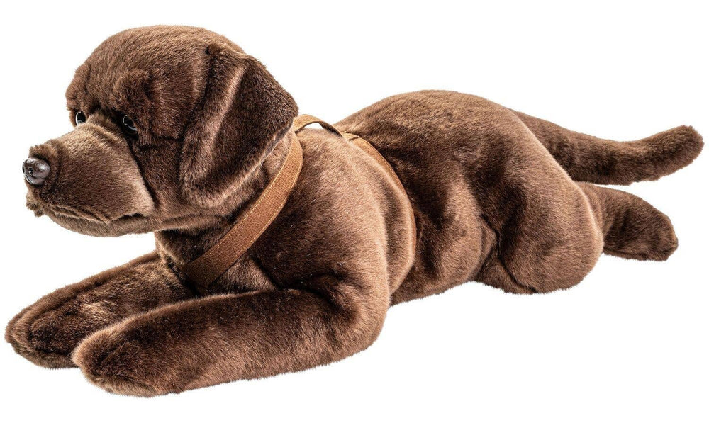Peluche Labrador, Couché, avec Harnais (Marron) - 60 cm (Longueur)