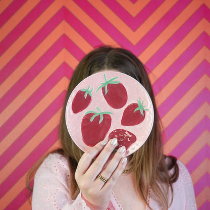 Decoratief bord - Aardbeien - Roze/Rood - 17,5 x 17,5 x 2 cm