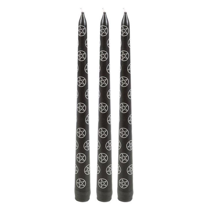 Set of 3 Black Magic Pentagram taper candles