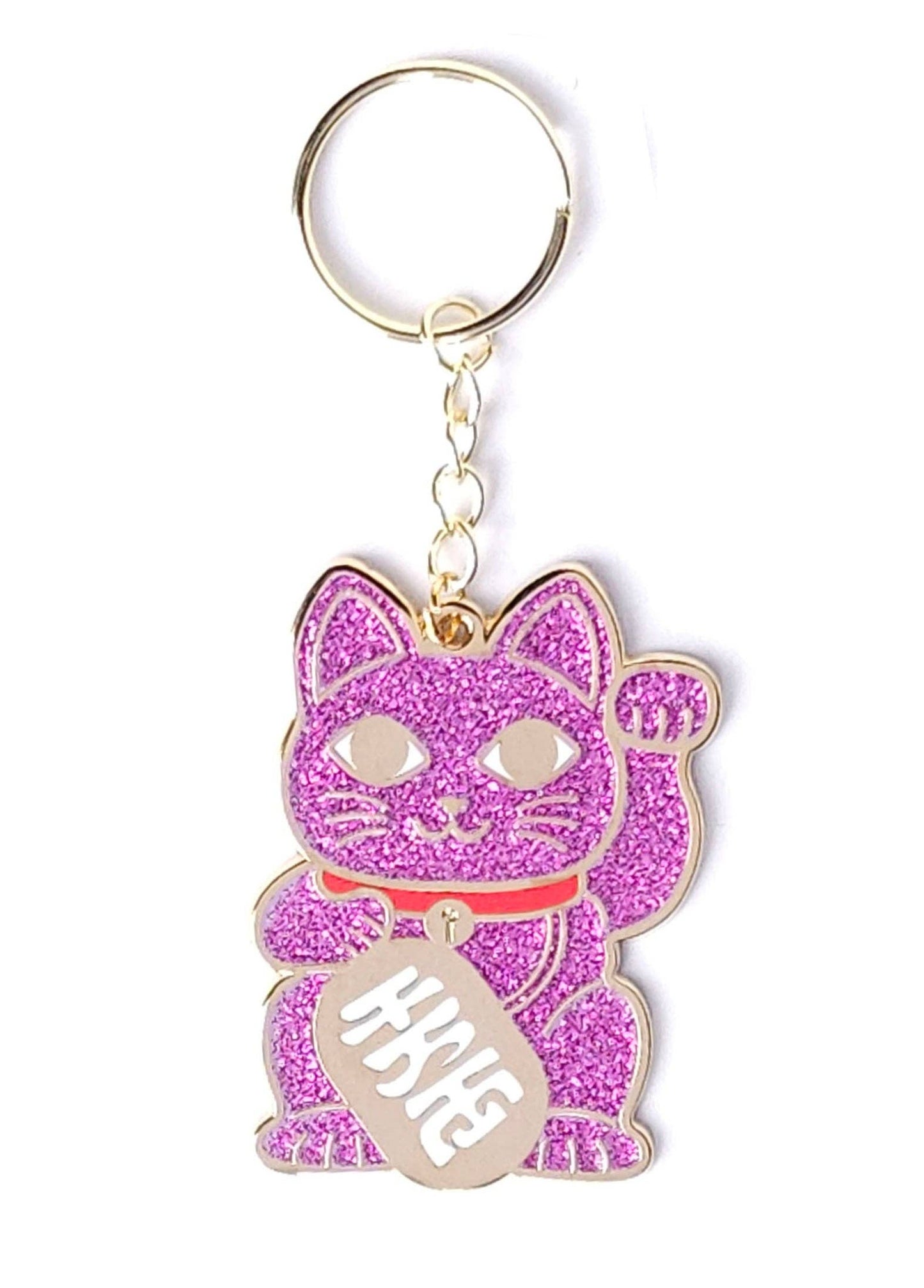 Glittery Pink Lucky Cat Keychain