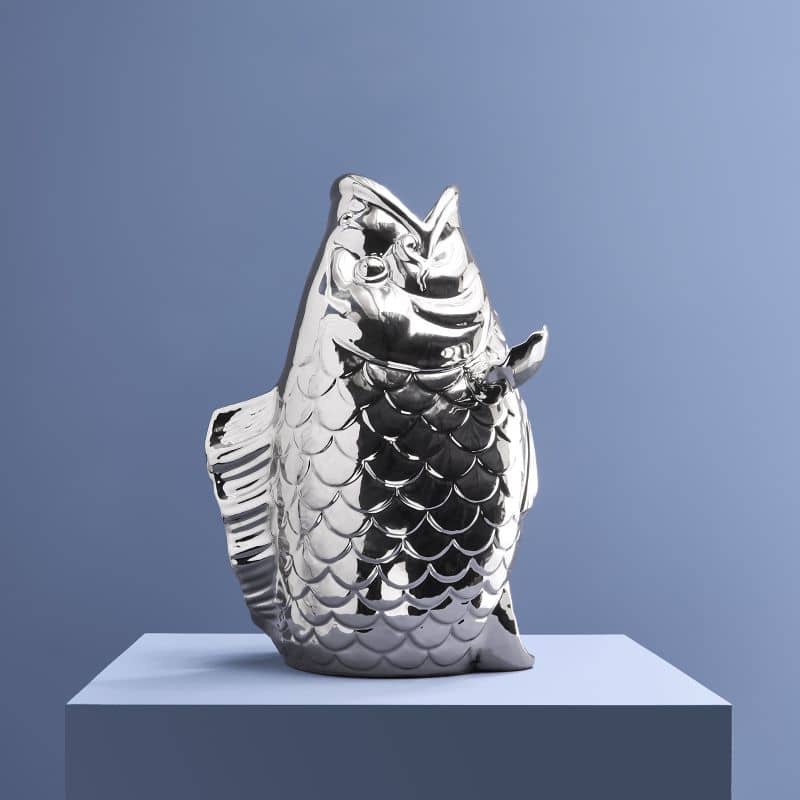 Sculpture/Vase Poisson Blubb, Grès Argenté