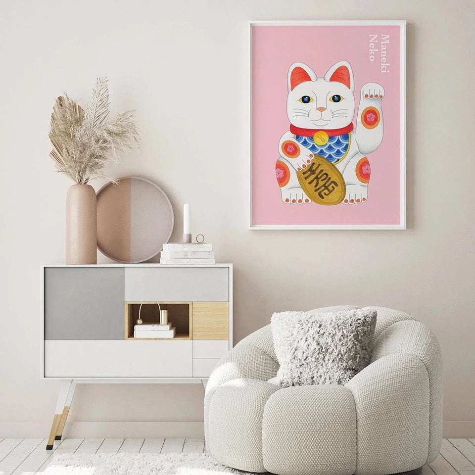 White Lucky Cat Artprint
