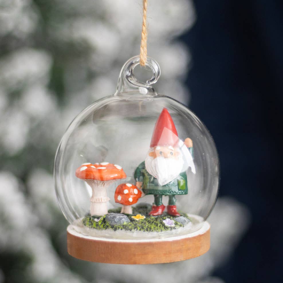 Décoration à Suspendre Dôme en verre Gnome et Champignons