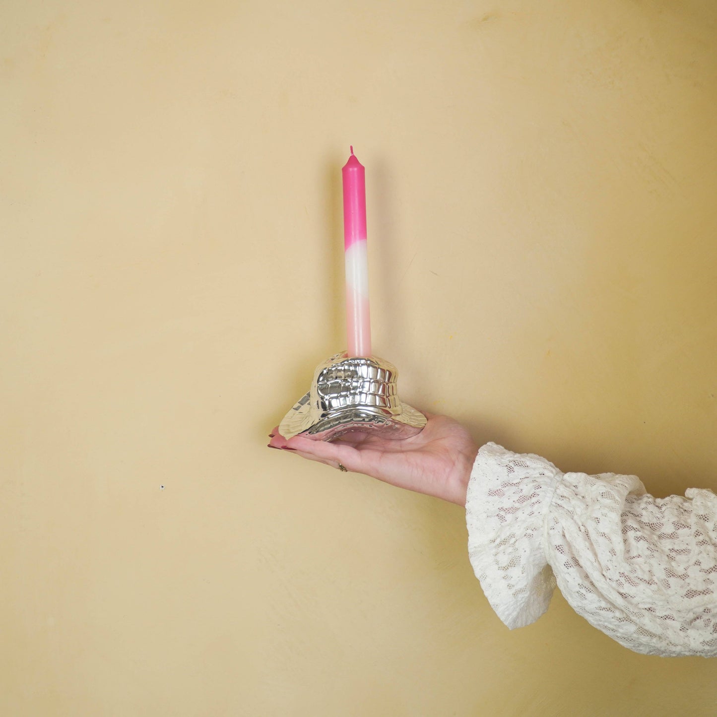 Kandelaar - Cowboyhoed - Keramiek - Zilver - 13,5x11x7 cm