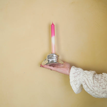 Kandelaar - Cowboyhoed - Keramiek - Zilver - 13,5x11x7 cm