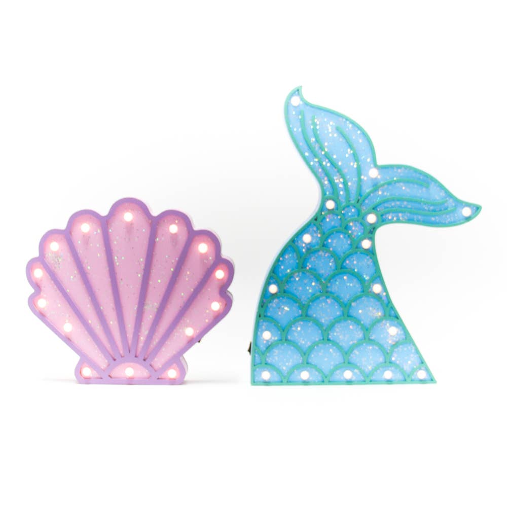 Mermaid &amp; Shell Wooden Light-Up Figurines