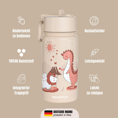 Thermo Kinder Trinkflasche Edelstahl - Dinos braun