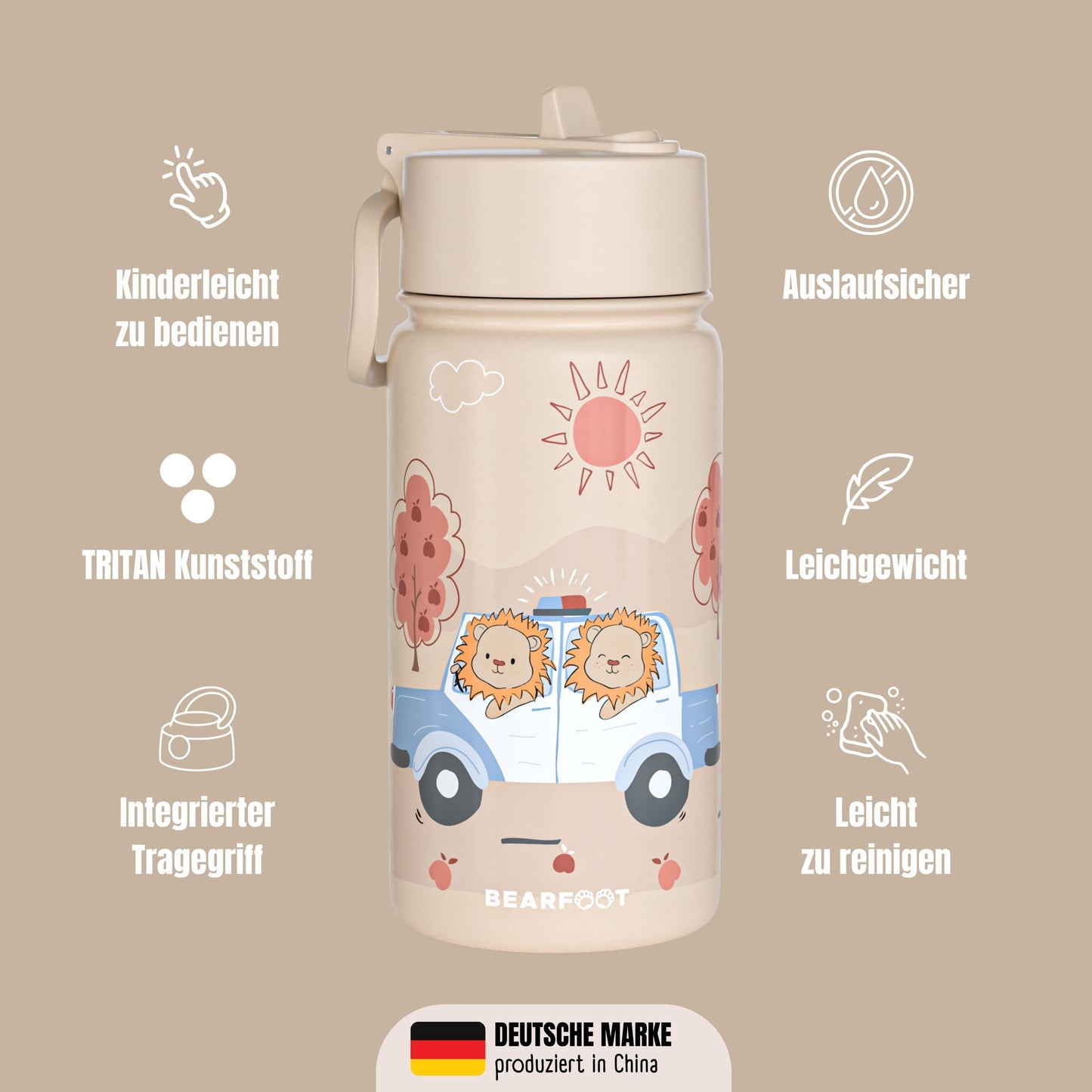 Thermo Kinder Trinkflasche Edelstahl - Polizei braun