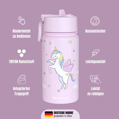 Thermo Kinder Trinkflasche Edelstahl - Einhorn lila