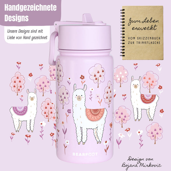 Thermo Kinder Trinkflasche Edelstahl - Lama lila