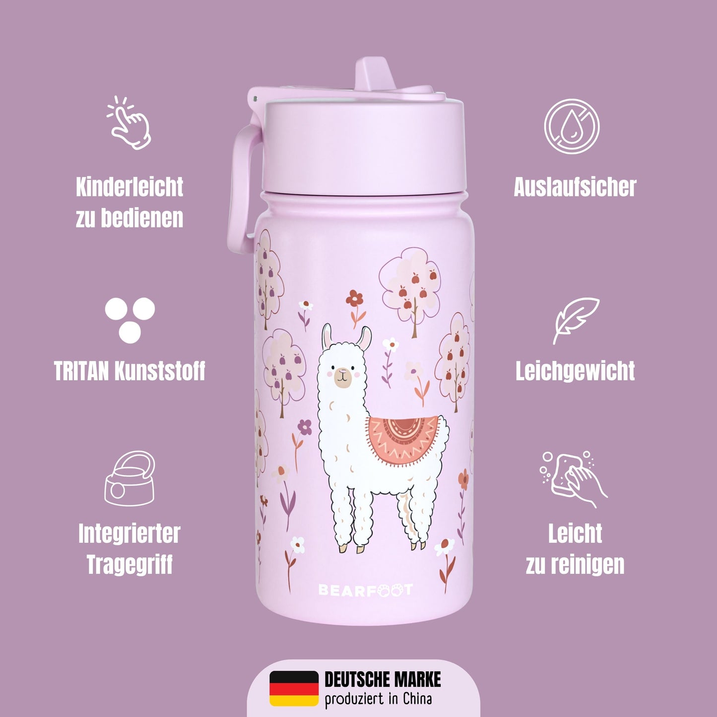 Thermo Kinder Trinkflasche Edelstahl - Lama lila
